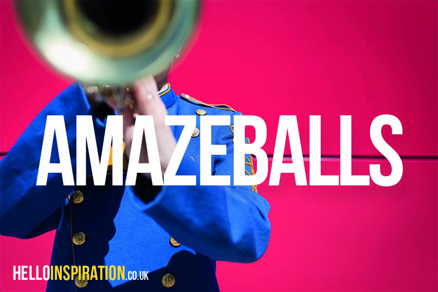 Marching band trumpet with 'Amazeballs' quote