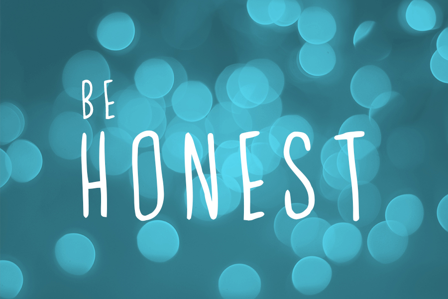 Blue blurred abstract bokeh background with 'Be Honest' quote