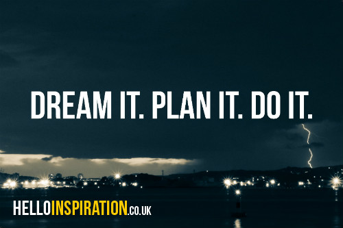 Lightening-filled stormy night sky with 'Dream it. Plan It. Do It.' quote