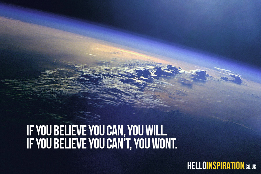 Planet Earth from space with 'If You Believe You Can, You Will. If You Believe You Can't, You Won't.' quote